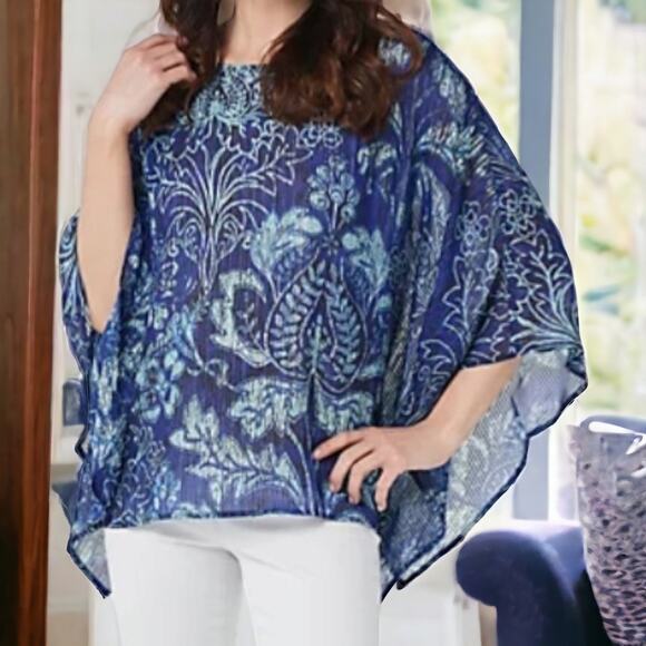 Bob Mackie Wearable Art butterfly metallic stripe brocade printed blouse size M - Picture 10 of 10